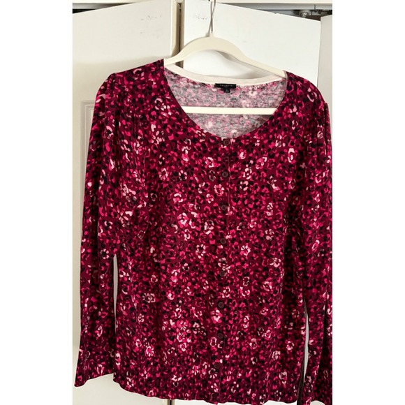 Talbots Size X Cardigan Bold Pink and Burgundy Pattern - Picture 1 of 3